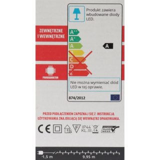 Lampki choinkowe 200 led z 8 funkcyjnym programatorem kolor ciepły biały zewnętrzne