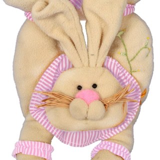 Różowy Zając Wielkanocny - Pluszowa Zawieszka na Drzwi z Drewnianą Tabliczką, 38 cm