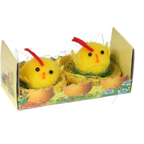 Zestaw Figurki Dekoracyjne Żółte Koguciki w Gniazdach 2 Sztuki, 6 cm