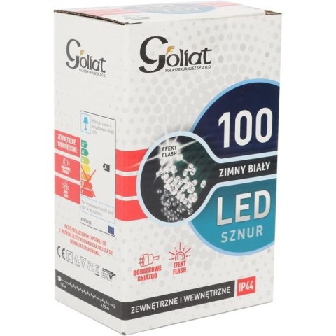 Komplet Lampek Choinkowych 100 LED Zimny Biały z Efektem Flash i Dodatkowym Gniazdem, Odporny na Wodę (IP44)