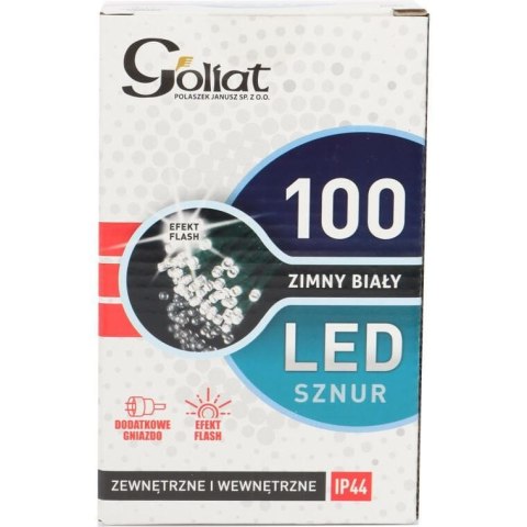 Komplet Lampek Choinkowych 100 LED Zimny Biały z Efektem Flash i Dodatkowym Gniazdem, Odporny na Wodę (IP44)