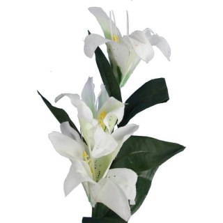 Biała Dekoracyjna Gałązka z Trzema Liliami - Naturalnie Wyglądająca, Wysokość 60 cm