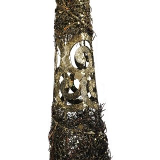 Choinka Stożkowa z Rattanu i Metalu 80cm - Brązowo-Złota Dekoracja Świąteczna