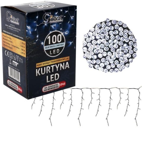 Kurtyna Świetlna LED Sople 100 Diód, Zimny Biały, 3m, 6W Energooszczędna, Zasilanie Sieciowe