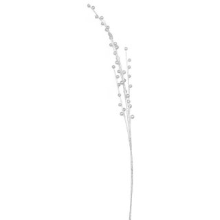 SREBRNA GAŁĄZKA DEKORACYJNA Z PEREŁKAMI 75 CM