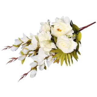 Bukiet płaska wiązanka nagrobna mix gladioli róż i piwonii 68cm BIAŁA