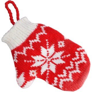 Ozdoba bożonarodzeniowa zawieszka RĘKAWICZKA z włóczki 12X9.5cm CZERWONA