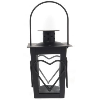Czarna Metalowa Latarenka na Świeczkę Tealight z Motywem Serca 12 cm