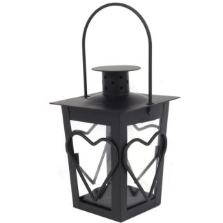 Czarna Metalowa Latarenka na Świeczkę Tealight z Motywem Serca 12 cm