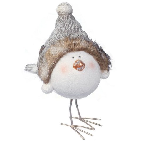 FIGURKA PTASZEK ZIMOWY BELLISIMA, ŚWIĄTECZNA OZDOBA, BROKAT, CZAPKA, 57CM