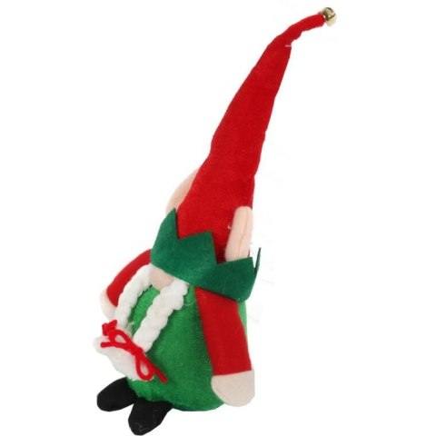 Figurka Bożonarodzeniowego Skrzata z Warkoczami i Dzwoneczkiem 25 cm Zielono-Czerwona