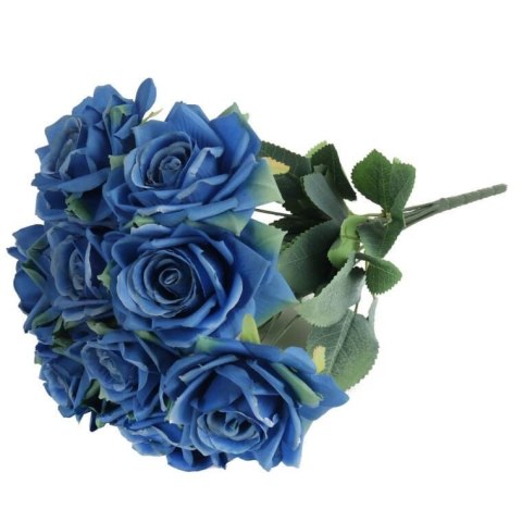 BUKIET 9 ROZWINIĘTYCH RÓŻ 48 CM KOLOR NIEBIESKI