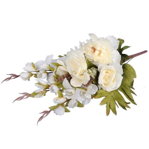 Bukiet płaska wiązanka nagrobna mix gladioli róż i piwonii 68cm BIAŁY