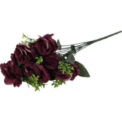 Bukiet 11 róż z bukszpanem 54 cm BORDOWY