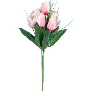 Bukiet 6 TULIPANÓW z trawką 34 cm JASNO RÓŻOWY