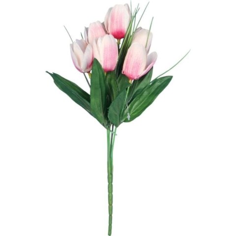 Bukiet 6 TULIPANÓW z trawką 34 cm JASNO RÓŻOWY