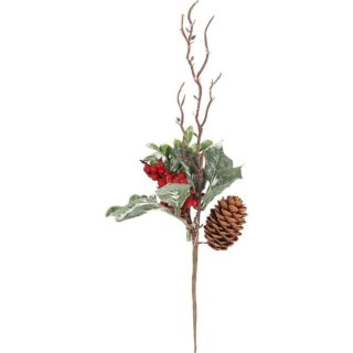 PIK GAŁĄZKA ozdobna z jarzębiną, szyszką i bluszczem 30 CM czerwona