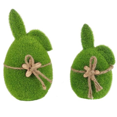 Zając flokowany z drewnianym kwiatkiem 18 cm zielony