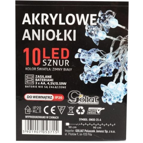 Lampki choinkowe na sznurze AKRYLOWE ANIOŁKI 10 led na baterie