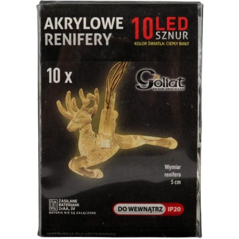 Lampki choinkowe na sznurze AKRYLOWE RENIFERY 10 led na baterie
