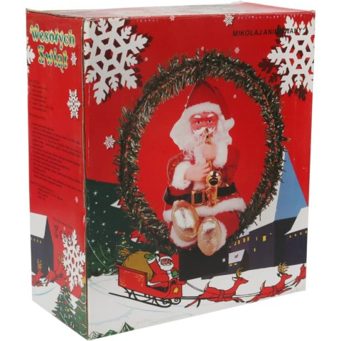 Figurka Świętego Mikołaja animowana, ruchoma, z dźwiękiem, podświetlona, 25 cm Czerwona