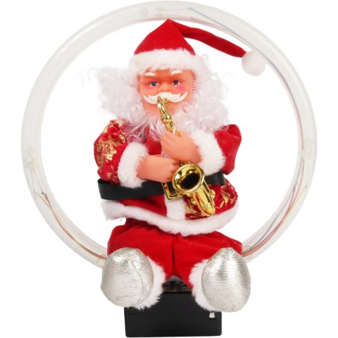 Figurka Świętego Mikołaja animowana, ruchoma, z dźwiękiem, podświetlona, 25 cm Czerwona