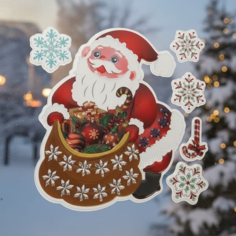 NAKLEJKI ŚWIĄTECZNE NA OKNO 3D DEKORACJA OZDOBA MIKOŁAJ Z WORKIEM