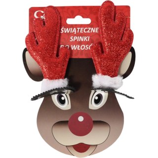 Spinki do włosów 2 szt świąteczne rogi Renifera 10 CM CZERWONE