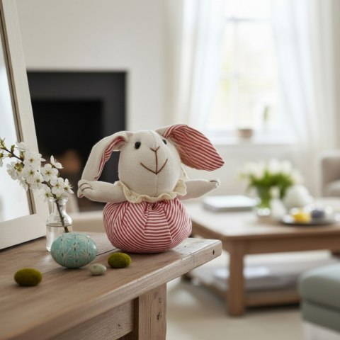 Zając STOJĄCY lniany Ozdoba Wielkanocna Figurka 16 cm
