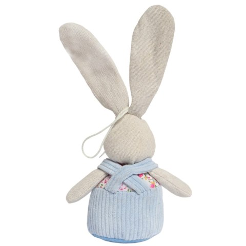 Zając STOJĄCY lniany Ozdoba Wielkanocna Figurka niebieska 19 cm