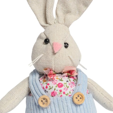 Zając STOJĄCY lniany Ozdoba Wielkanocna Figurka niebieska 19 cm