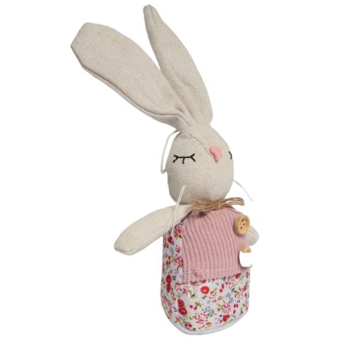 Zając STOJĄCY lniany Ozdoba Wielkanocna Figurka różowa 19 cm