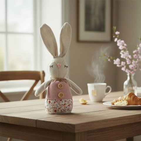 Zając STOJĄCY lniany Ozdoba Wielkanocna Figurka różowa 19 cm