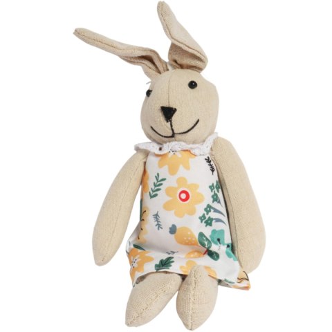 Zając zawieszka lniana Ozdoba Wielkanocna Figurka w sukience w kwiatki 26 cm