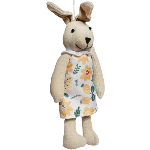 Zając zawieszka lniana Ozdoba Wielkanocna Figurka w sukience w kwiatki 26 cm