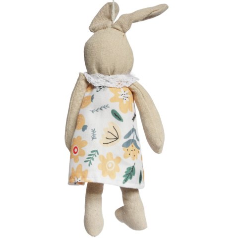Zając zawieszka lniana Ozdoba Wielkanocna Figurka w sukience w kwiatki 26 cm