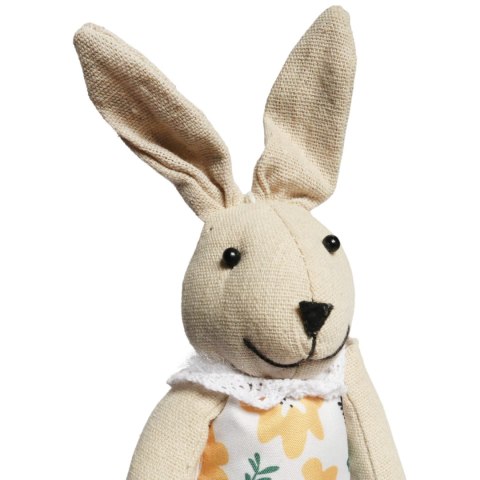 Zając zawieszka lniana Ozdoba Wielkanocna Figurka w sukience w kwiatki 26 cm
