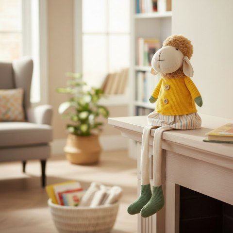 Baranek siedzący Ozdoba Wielkanocna Figurka w żółtej sukience 48 cm