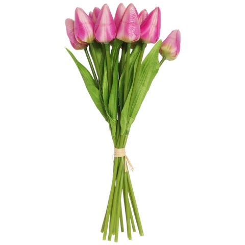 Bukiet 12 TULIPANÓW W PĘCZKU Z RAFIĄ 32 cm pomarańczowe