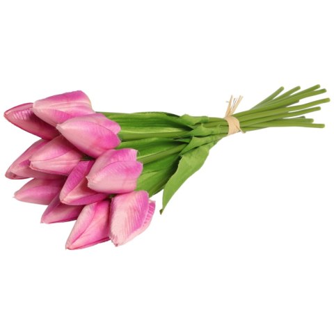 Bukiet 12 TULIPANÓW W PĘCZKU Z RAFIĄ 32 cm pomarańczowe