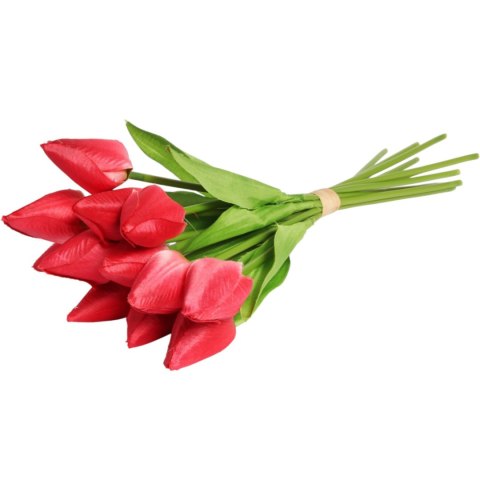 Bukiet 12 TULIPANÓW W PĘCZKU Z RAFIĄ 32 cm