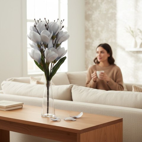 BUKIET MAGNOLII sztuczne kwiaty do wazonu KOMPOZYCJA szara 37 cm