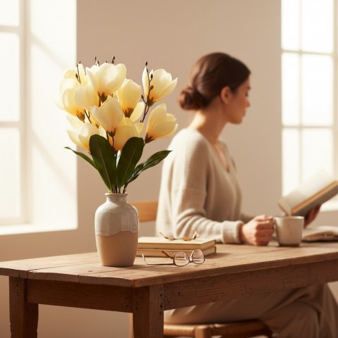 BUKIET MAGNOLII sztuczne kwiaty do wazonu KOMPOZYCJA żółta 37 cm