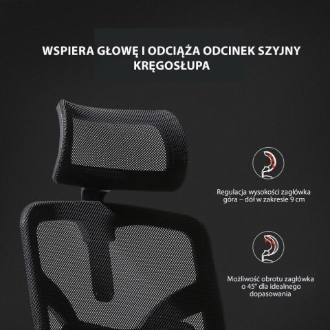 FOTEL BIUROWY ERGONOMICZNY APEXWORK, CZARNY, WYGODNY, DO BIURA, Z SIATKĄ