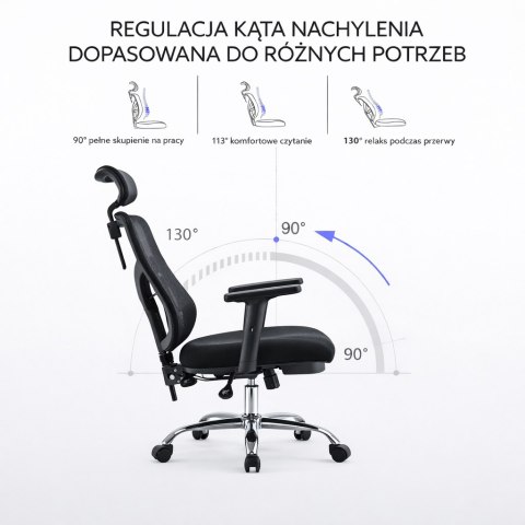 FOTEL BIUROWY ERGONOMICZNY APEXWORK, CZARNY, WYGODNY, DO BIURA, Z SIATKĄ