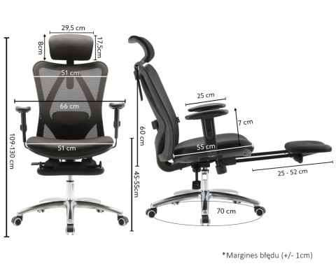 FOTEL ERGONOMICA, CZARNY, Z PODNÓŻKIEM, ROZKŁADANY, WYGODNY, DO SALONU