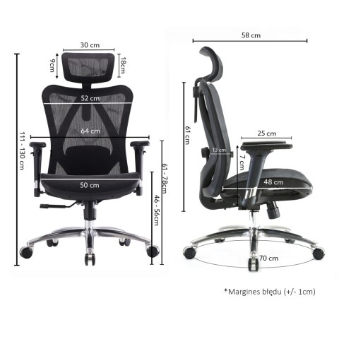 FOTEL BIUROWY ERGONOVA, CZARNY, ERGONOMICZNY, DO BIURA, SIATKA, WYGODNY