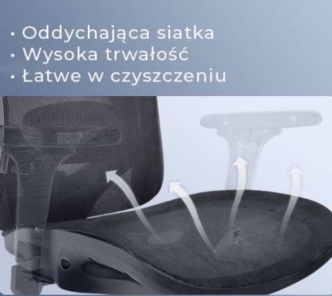 FOTEL BIUROWY ERGONOVA, CZARNY, ERGONOMICZNY, DO BIURA, SIATKA, WYGODNY