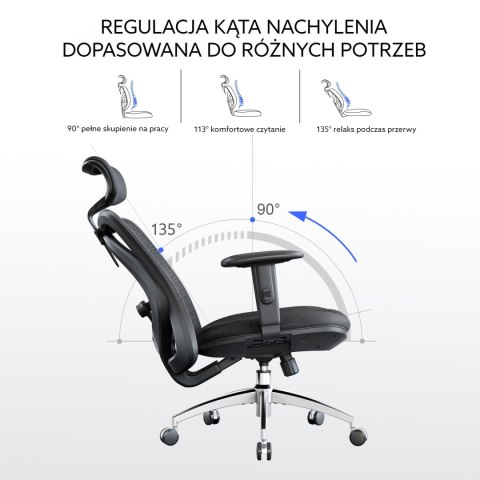 FOTEL BIUROWY ERGONOVA, CZARNY, DO BIURA, WYGODNY, Z ZAGŁÓWKIEM, SIATKA