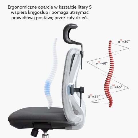 FOTEL BIUROWY ERGONOVA, CZARNY, DO BIURA, WYGODNY, Z ZAGŁÓWKIEM, SIATKA